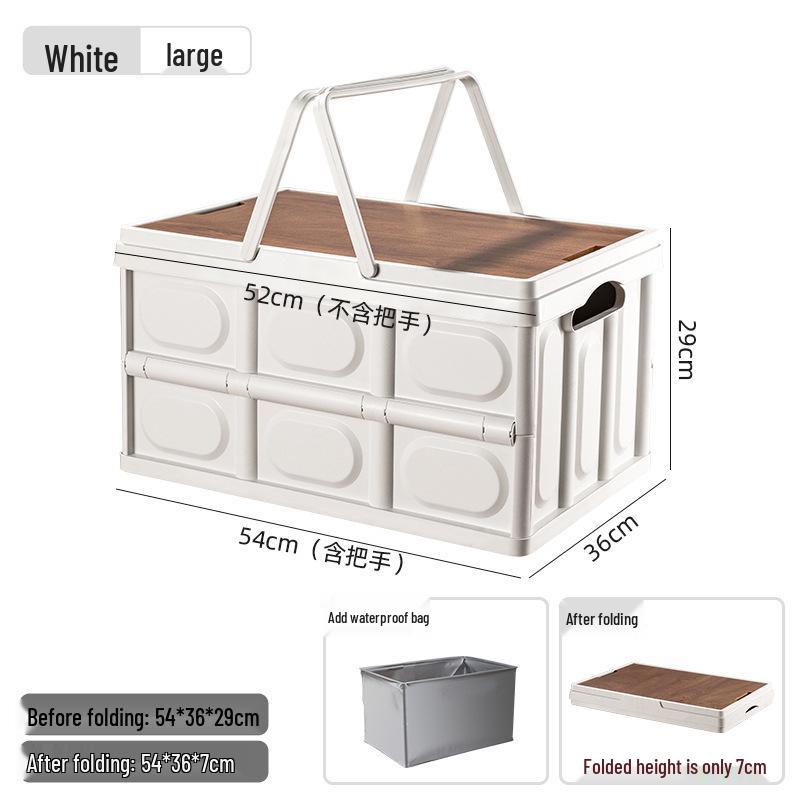 Multi-Functional Folding Camping Box with Wooden Lid: Portable Car & Outdoor Food Storage Suitcase