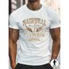 Europäische Größe Herren Nashville Music City Gitarren Grafik T-Shirt - Schwarz mit Goldener Schrift, Lässiges Kurzarm Rundhals Sommer T-Shirt
