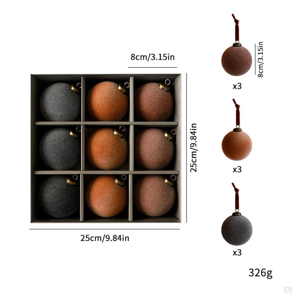 9 Pieces Christmas Tree Ornaments Velvet Ball Classic 3.15 inch Multicolor Sturdy Hanging Baubles