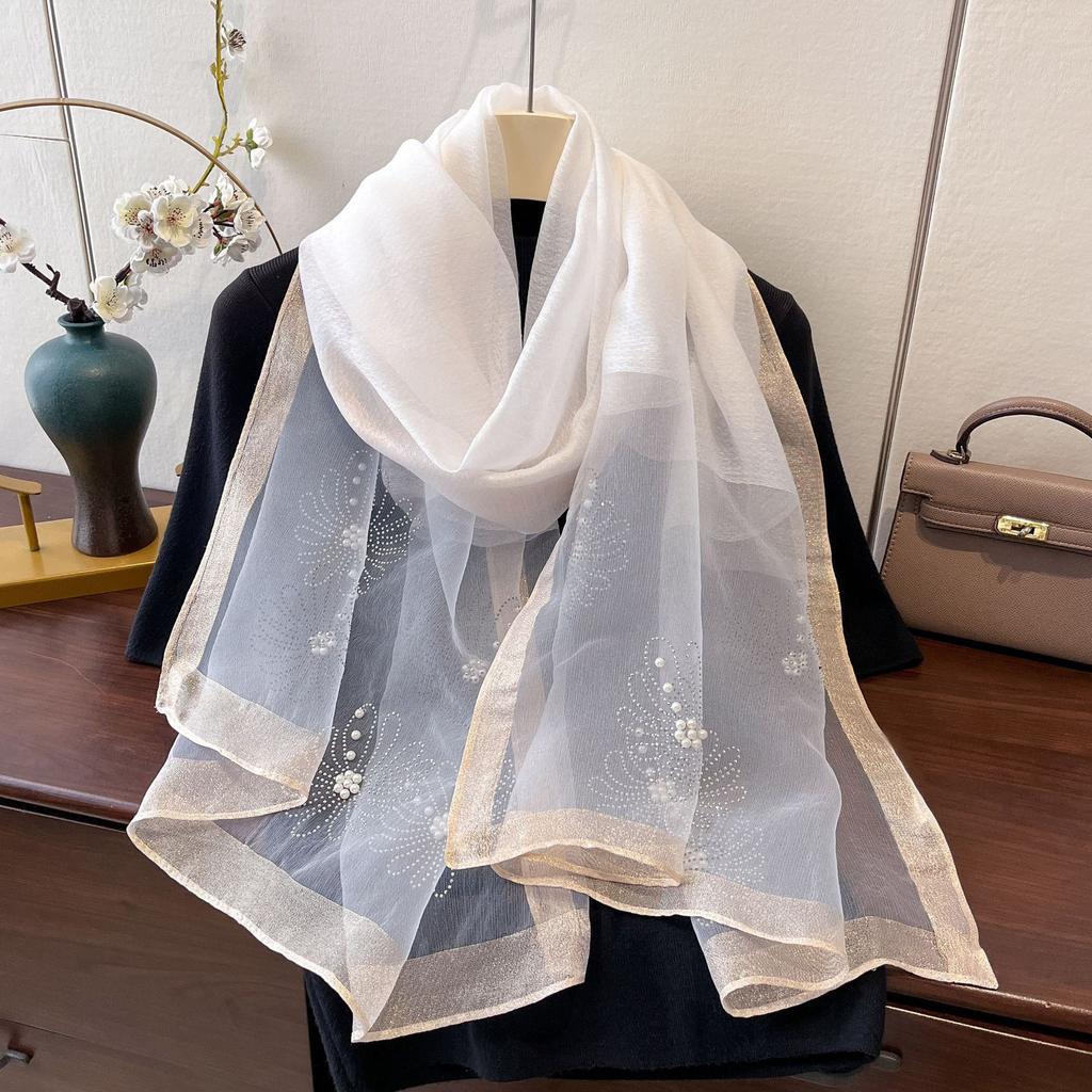 New Spring Hot Diamond Big Flower Order Pearl Versatile Warm Scarf Shawl Scarf for Women