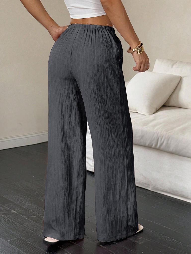 2026 Women's Casual Wide-Leg Pants with Knot Waist and Textured Fabric