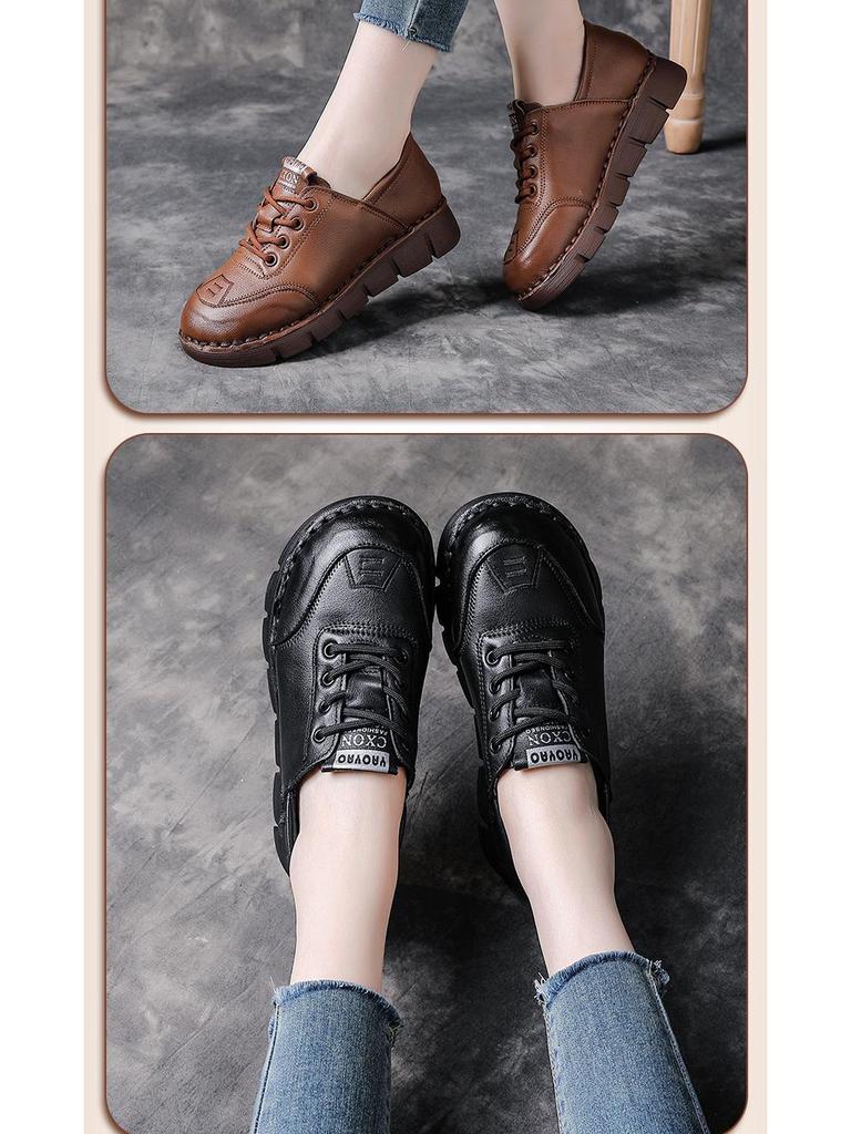 Women's Genuine Leather Retro Wedge Shoes - Comfortable Cowhide Soft Sole, Ideal for Spring and Autumn.