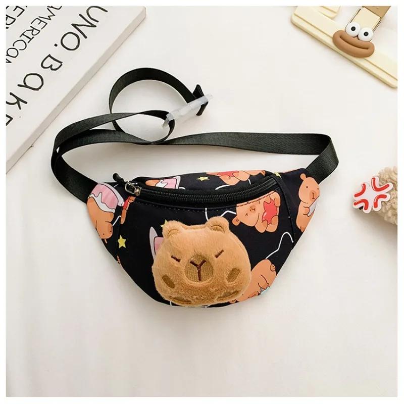 Borsa da petto per bambini Capibara Cartone Animato Kawaii Marsupio alla Moda con Bambola di Peluche Borsa a Spalla per Ragazze Grande Capacità Borse per Bambini