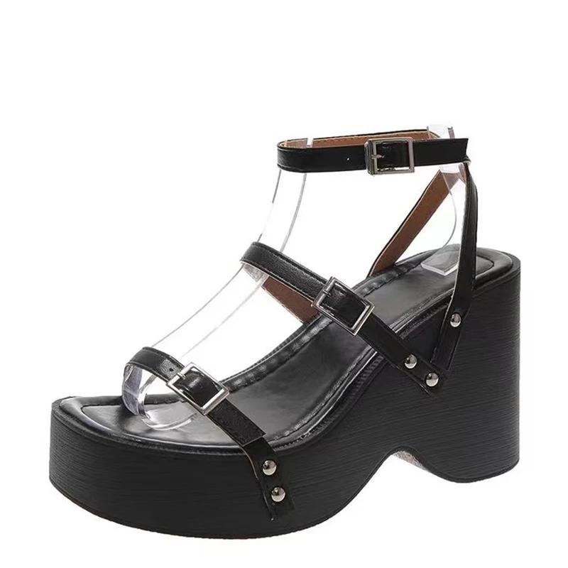 Fashion Narrow Band Platform Women Silvery Sandals Casual Shoes Summers Party Dress Wedges Heel Sandalias