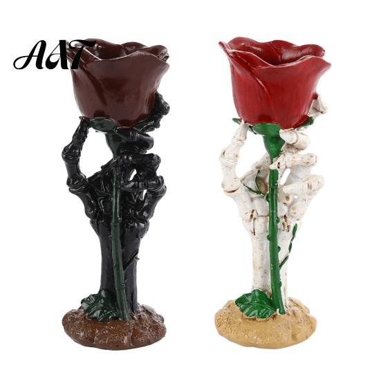 Halloween Table Ornaments Skeleton Hand Rose Candle Holder, Gothic Resin Decorative Ornament Atmospheric Trough for Home Decor, Dark Style Romantic