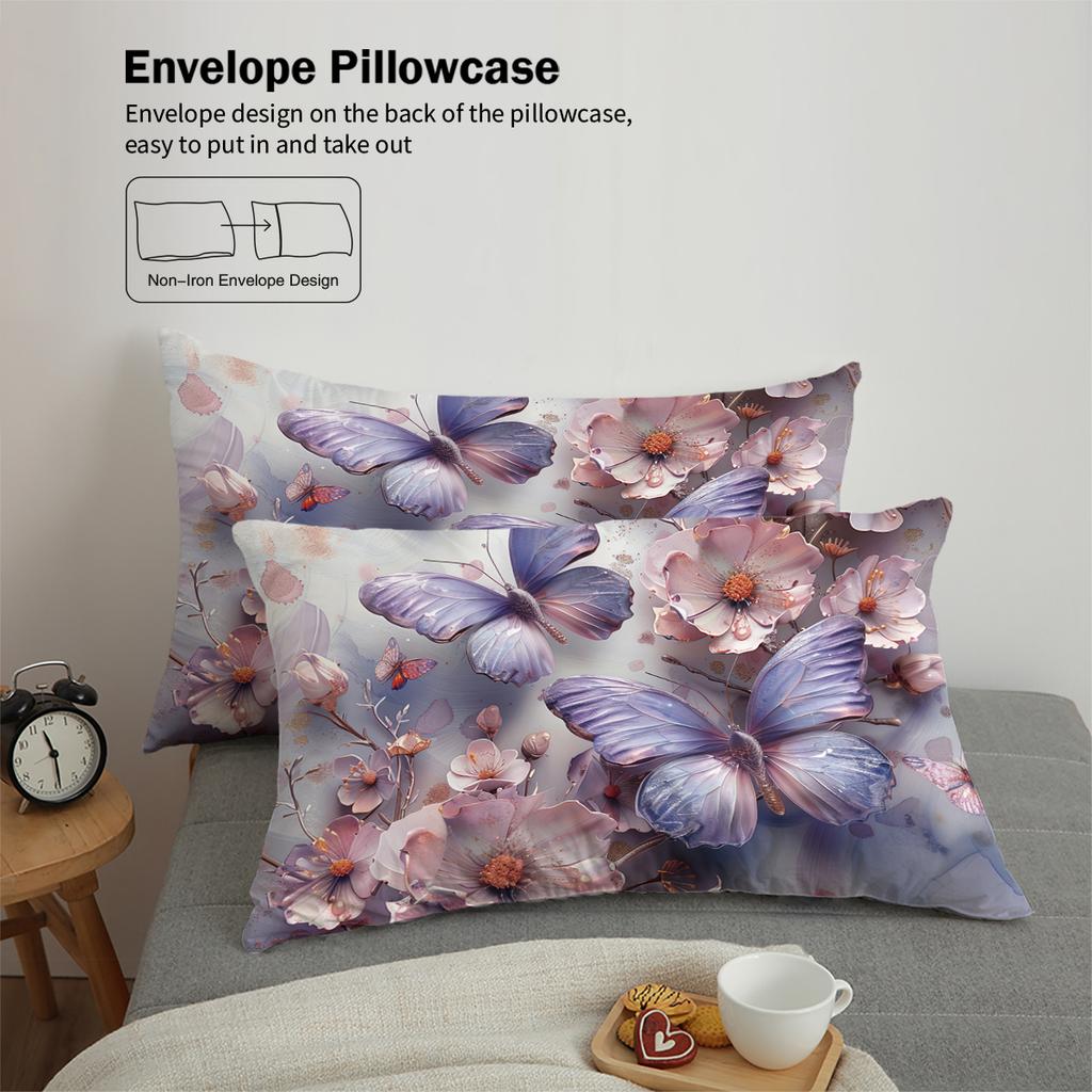 3pcs 3D Floral and Butterfly Pattern Bedding Set, 1 Duvet Cover+2 Pillowcases, Soft and Fashionable Home Decoration for Bedroom