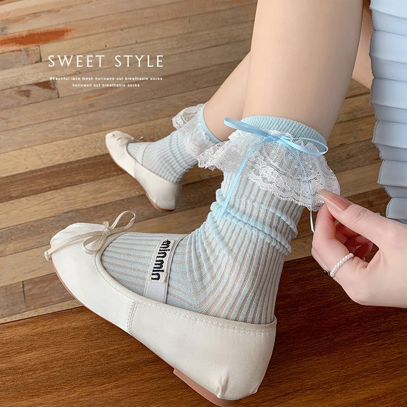 Women's Spring and Summer Thin Lace Lace Medium Tube Boneless Cotton Socks