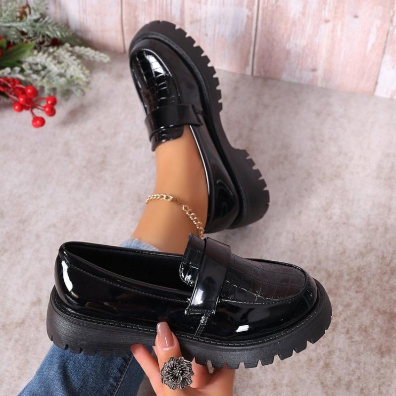 Fashion Plus Size 43 Patent Leather Loafers Women Spring 2025 Thick Bottom Platform Casual Shoes Woman Slip On Soft Sole Moccasins Mujer