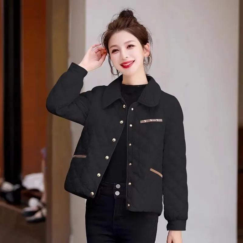 Lapel Solid Color Button Cardigan Long Sleeve Beaded Women's Coat Cotton Autumn Winter Fashionable Casual Top