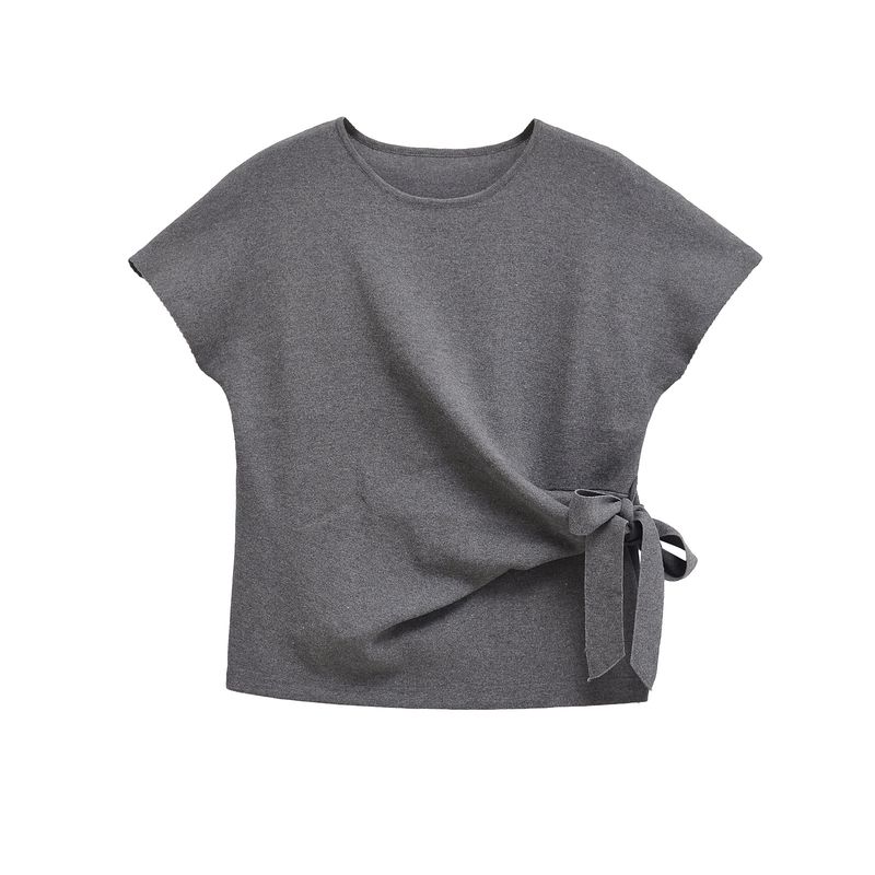 Kaslead New Arrival Women's Fashion Style Multi-Color Bow Tie Soft Round Neck Short Sleeve Hoodie 0858673