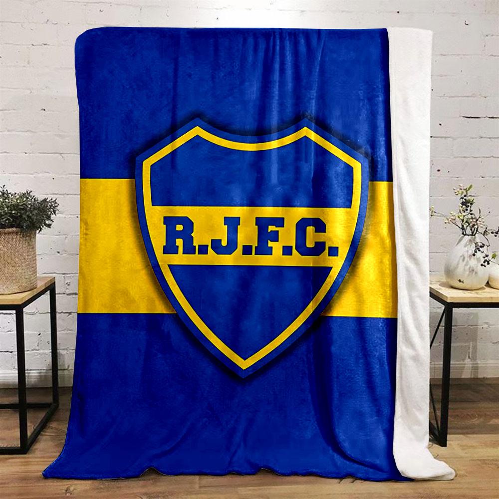Blue and Yellow Shield Design with "R.J.F.C." Text In Bold Letters. for All Seasons Blanket Lunch Break Throw Gift