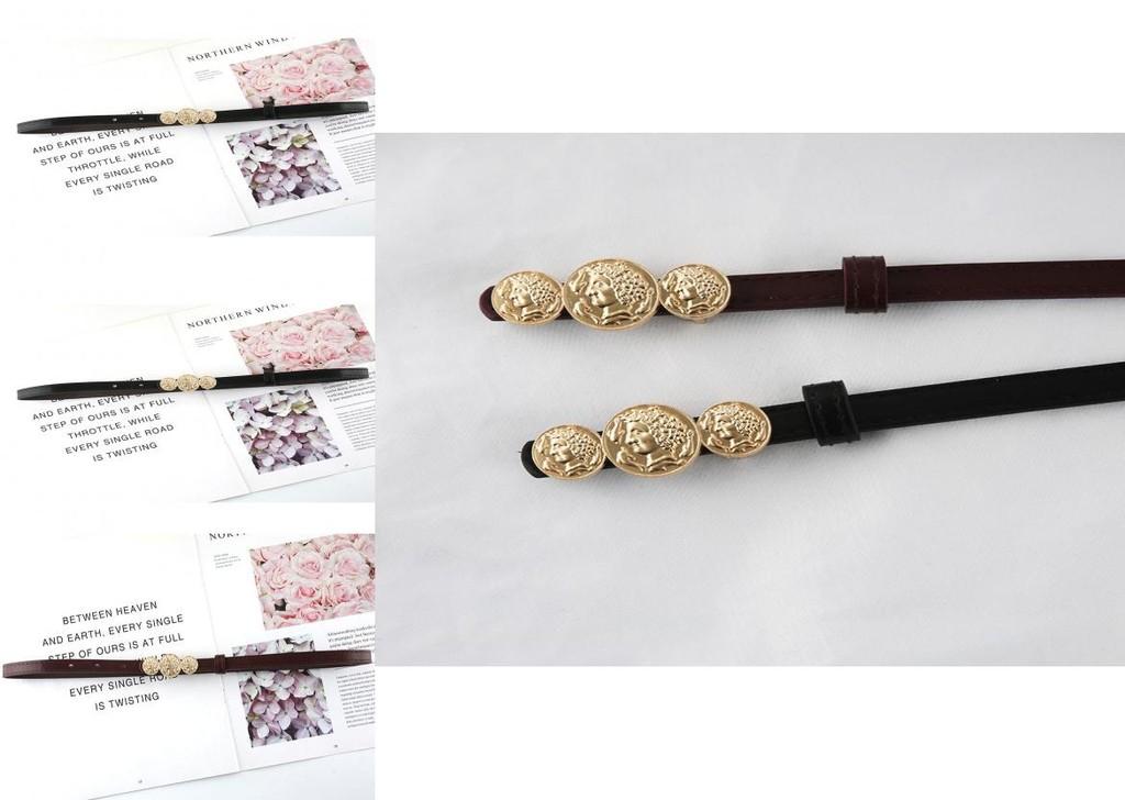 Fashion Solid Color Gold Character Avatar Decoration Women Slim Belt For Office Wear And Casual Outfits