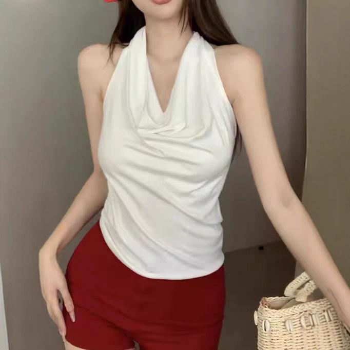 Ins Pure Desire Spice Girl Slim Fit Sexy Swinging Neck Sleeveless T-shirt Female Summer Royal Sister Careful Bottom Top Female Tide