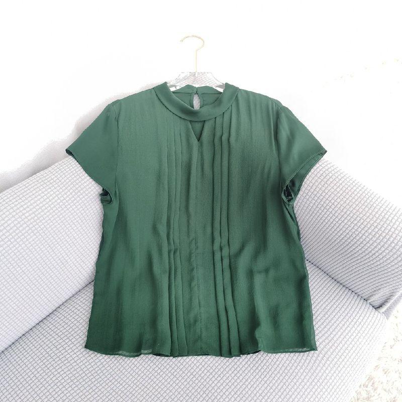

Sibaoqi Genuine Goods Silk Shirt Women s 2023 New Arrival Mulberry Silk Short Sleeve Shirts Shirts Tops Pure Color T-shirt Army Green L
