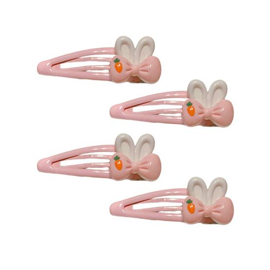 4Pcs Girl Hairpins Cartoon Rabbit Heart Design BB Clips Low Saturation Pink Hair Pins School Dating Hair
