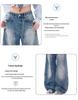Women's Retro Blue High Waist Wide Leg Jeans - Spring Straight Floor-Length Trousers