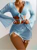 Ou Ruizi's New Sexy Split Swimsuit Women's Lace-up Bikini Fringed Four-piece Long-sleeved Blouse