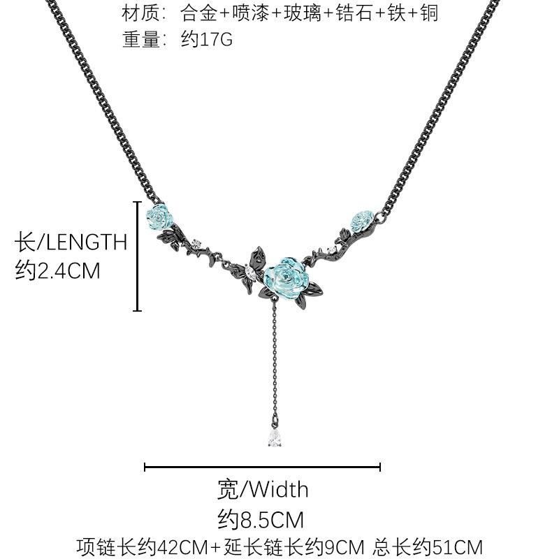 

Blue Rose New Chinese Necklace Neck Chain Gun Black Sweet and Cool Pure Desire Necklace