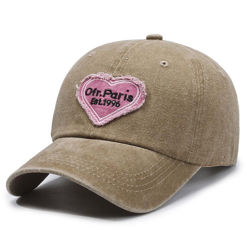 Peaked Cap Men's Sun Hat Retro Spring and Summer Versatile Washed Embroidery Baseball Cap Women's Pink Soft Top Trendy Love New