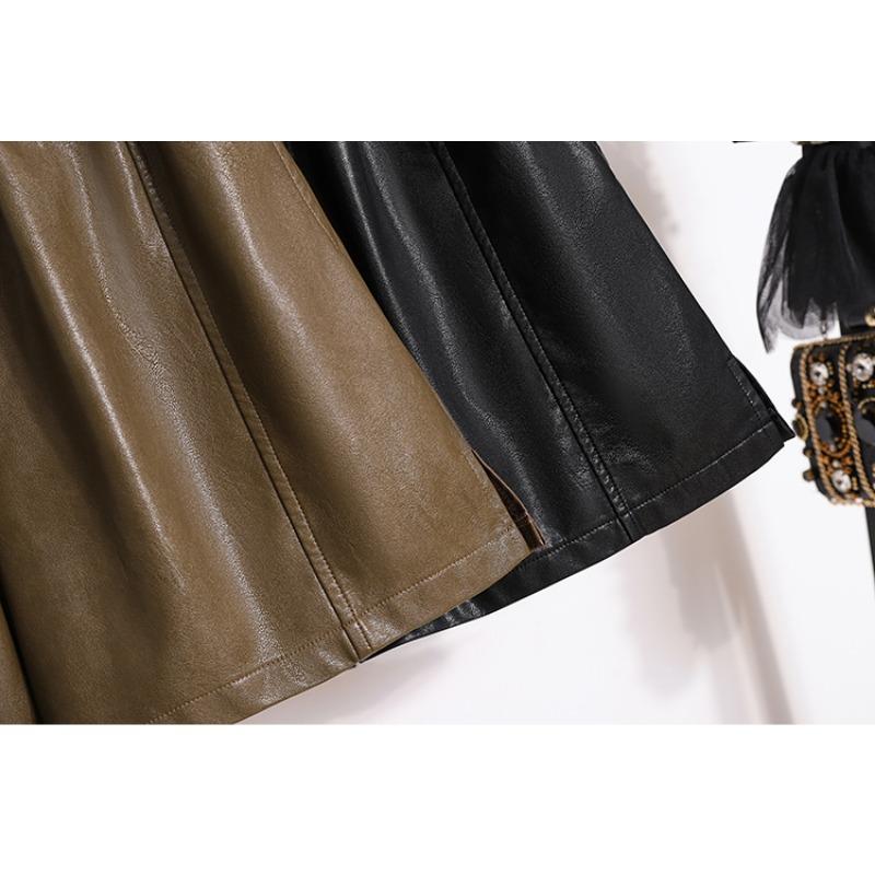 DIMANAF 2024 Plus Size Autumn Winter Shorts Women New A-Line Black PU Leather Casual Loose Wide Leg Pants Short Pants