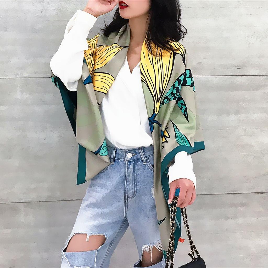 Luxury Brand Shawl Flower Printed Scarf In 100% Silk Twill Silk Scarf For Women Large Square Scarves Headband