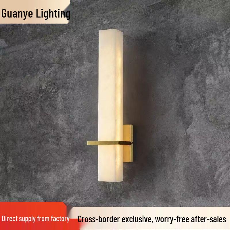 Modern Minimalist Marble and Copper Wall Lamp for Living Room, Study, and Bedroom