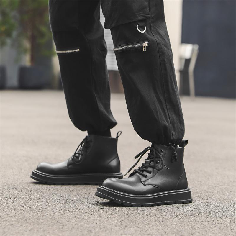 New men's Martin boots high-top thick-soled heightening British versatile casual autumn and winter velvet tooling boots 22726-J