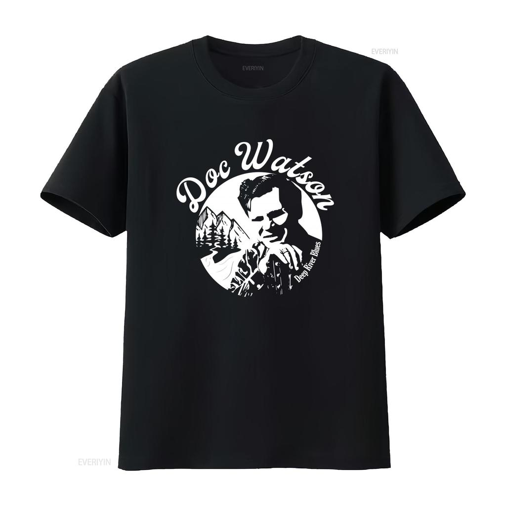 Doc Watson Deep River Blues T Shirt Vintage Style Mountain Landscape Music Tribute vintage Washed Slightly fashion homme