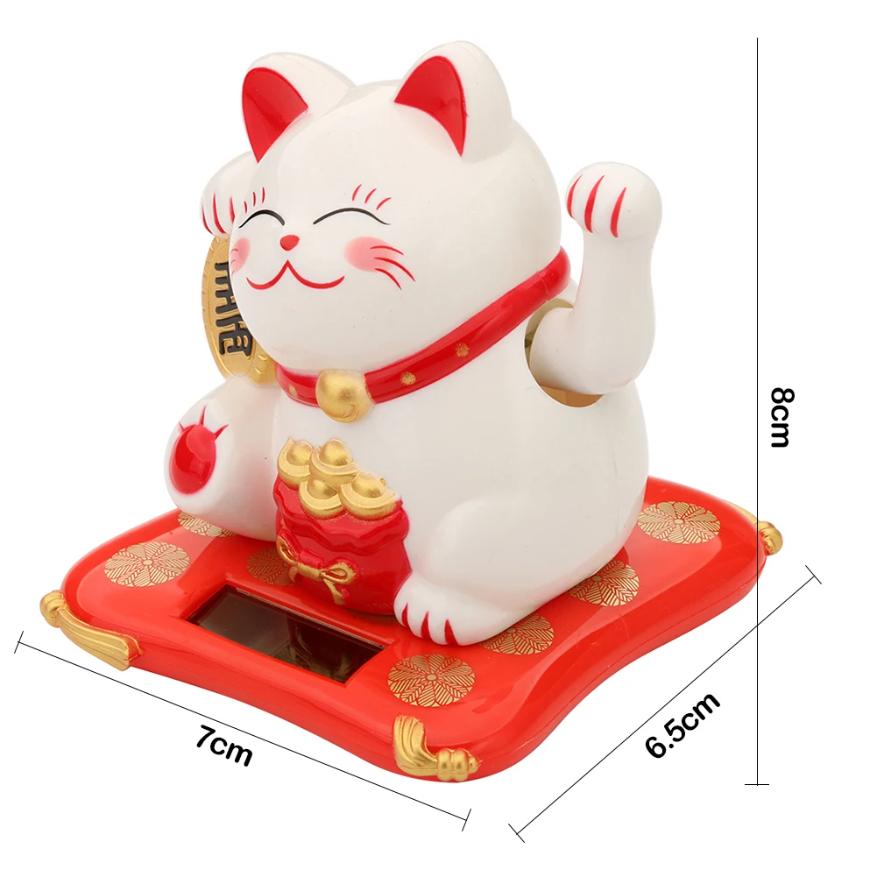 Lucky Cat Wealth Waving Figurines 2.5 Inch Solar Powered Cute Cat Crafts Statue for Home/Office/Car Windshield Decor Accessories
