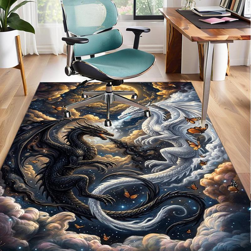 Yin Yang Dragons Office Rug Chair Mat, Game Carpet, Suitable for Front Door, Bedroom, Living Room, Desk, Holiday Gift