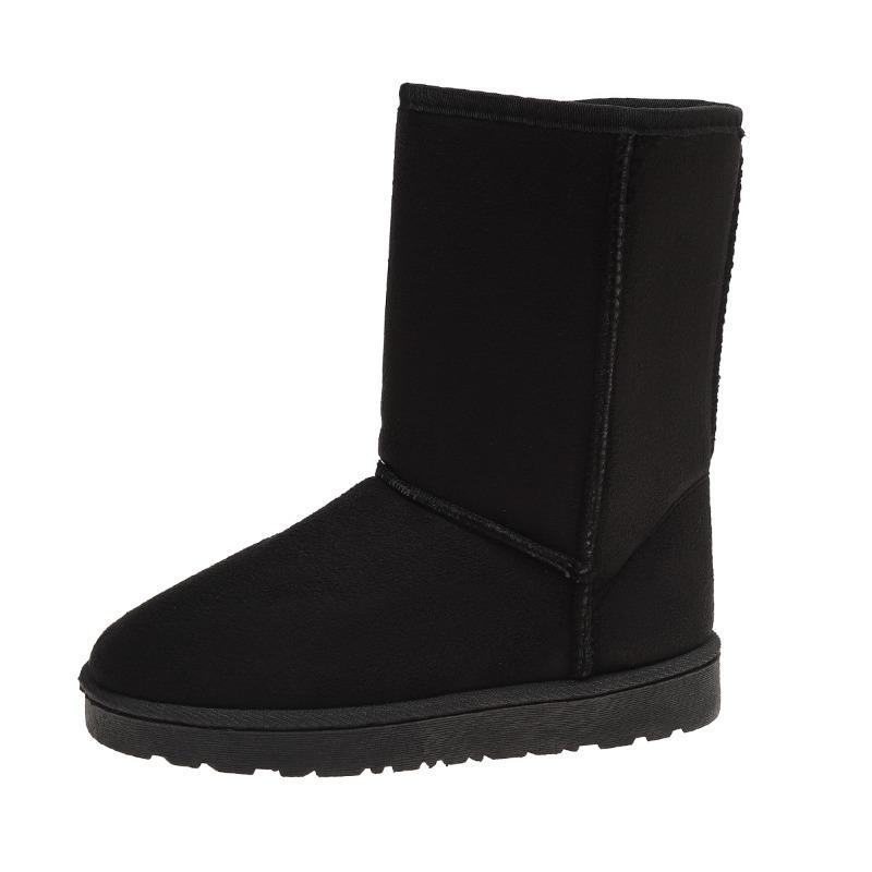 Damen Überweite Hohe Wade Fleece Schneestiefel - Dicke Sohle Gerader Schaft Winterstiefel mit Plüschfutter, Warme Plateau-Schneestiefel