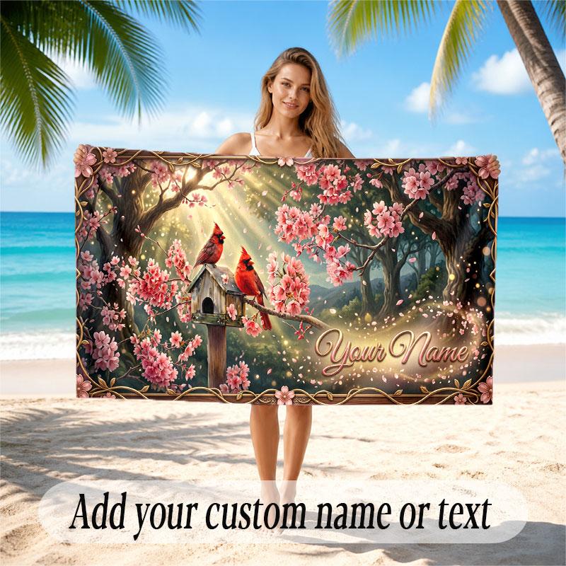 Nature Library Travel Theme Soft Beach Towel Personalized Custom Name Text Towel Portable for Beach Pool Travel