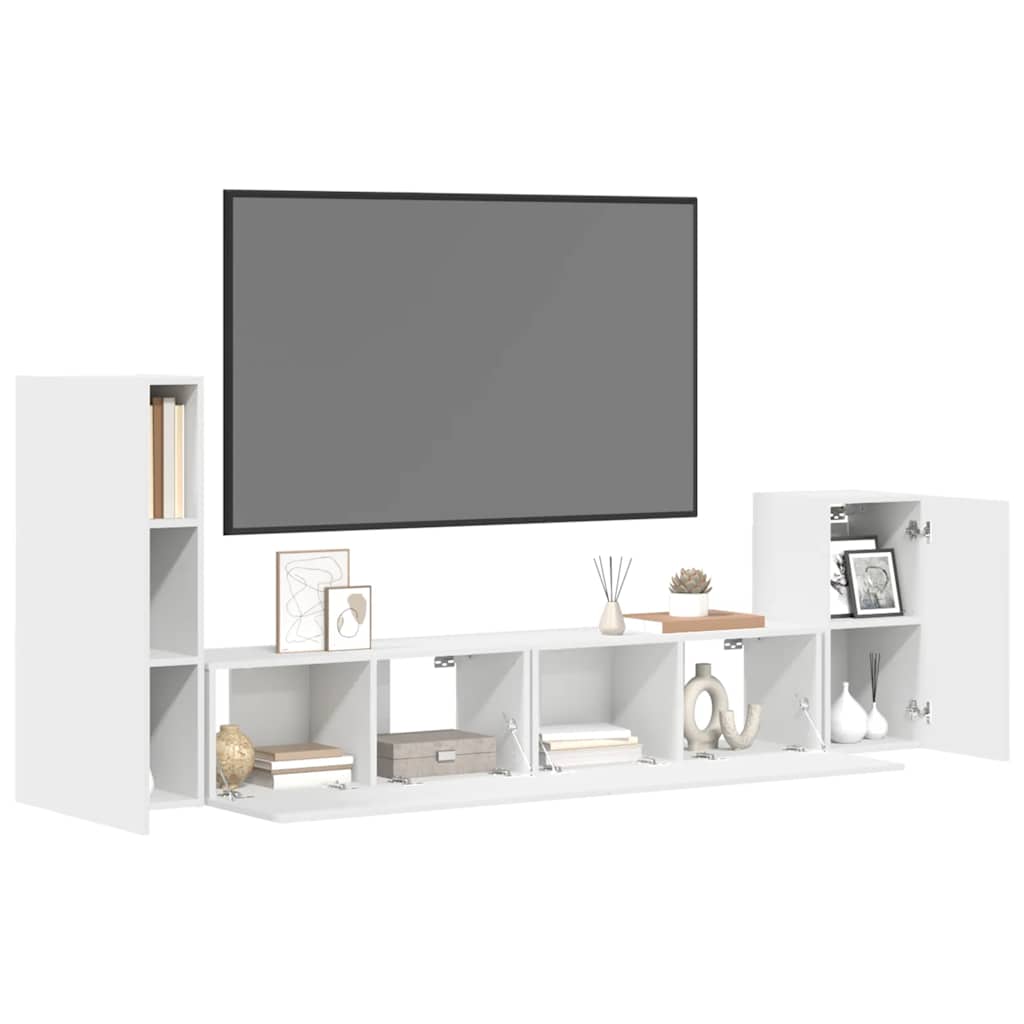 4 piece TV cabinet set white particleboard