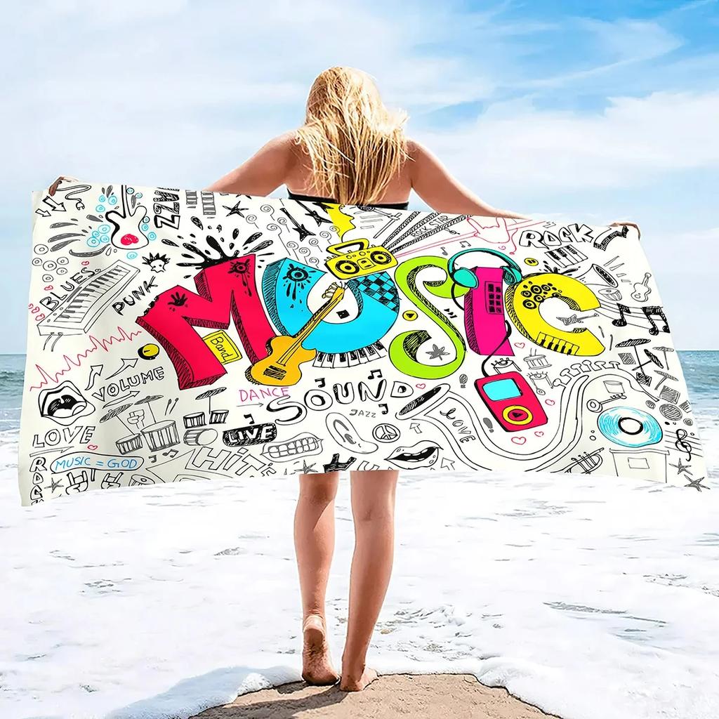 Musical Note Beach Towel Quick Dry Microfiber Absorbent Bath Towel Outdoor Travel Sport Oversized Beach Towels for Adults Kids