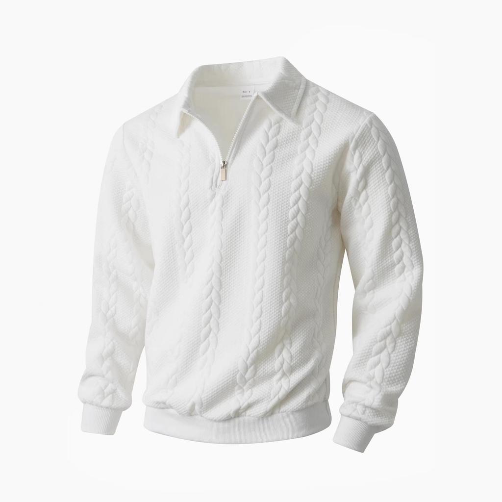 Men's Long Sleeve Jacquard Half-Zip Pullover Hoodie with Lapel for Spring and Autumn