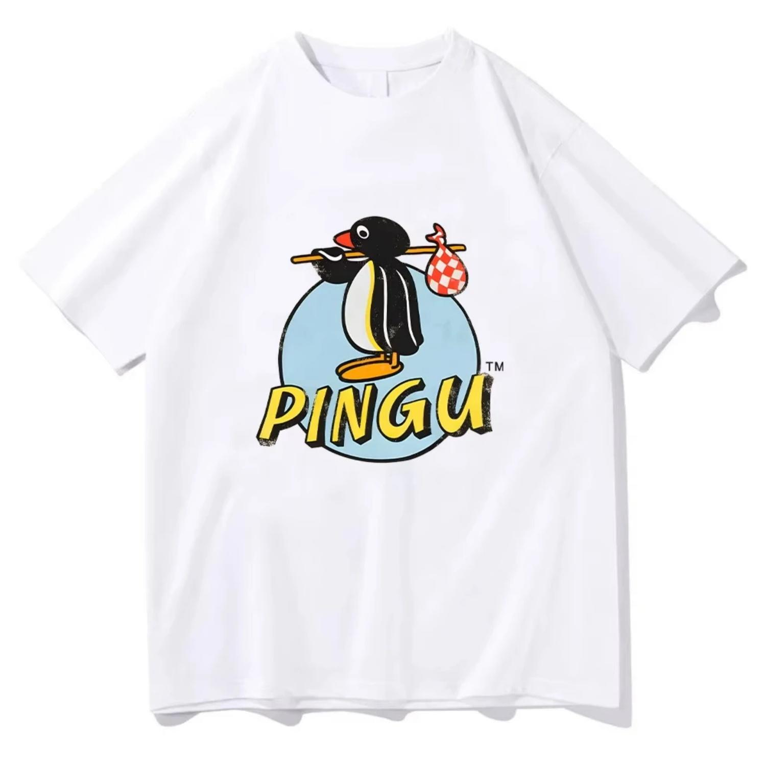 

Pingu Classic Logo Natural T-Shirt Women Men Round Neck Penguin Tee Shirt Harajuku Clothes Classic Comfortable Chic Y2K Clothing S чёрный
