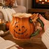 Festive Resin Cup Smiling Face Pumpkin Mug with Vine Handle And Leaf Design Unique Birthday Gift Coffee Cup Creative Water for Halloween Home Office