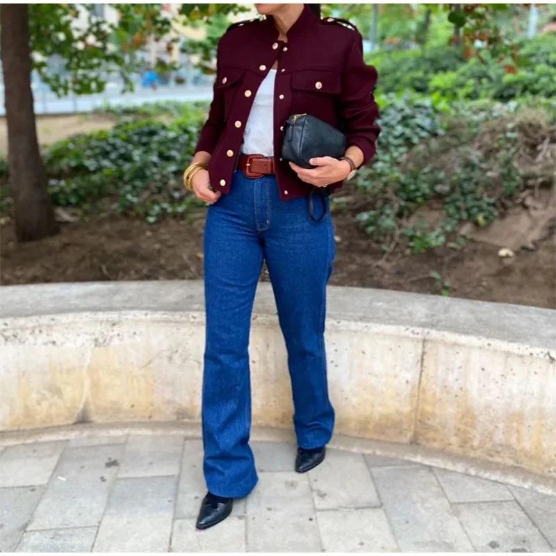 European & American Women's Fashion Retro Stand-Up Collar Double-Breasted Short Jacket