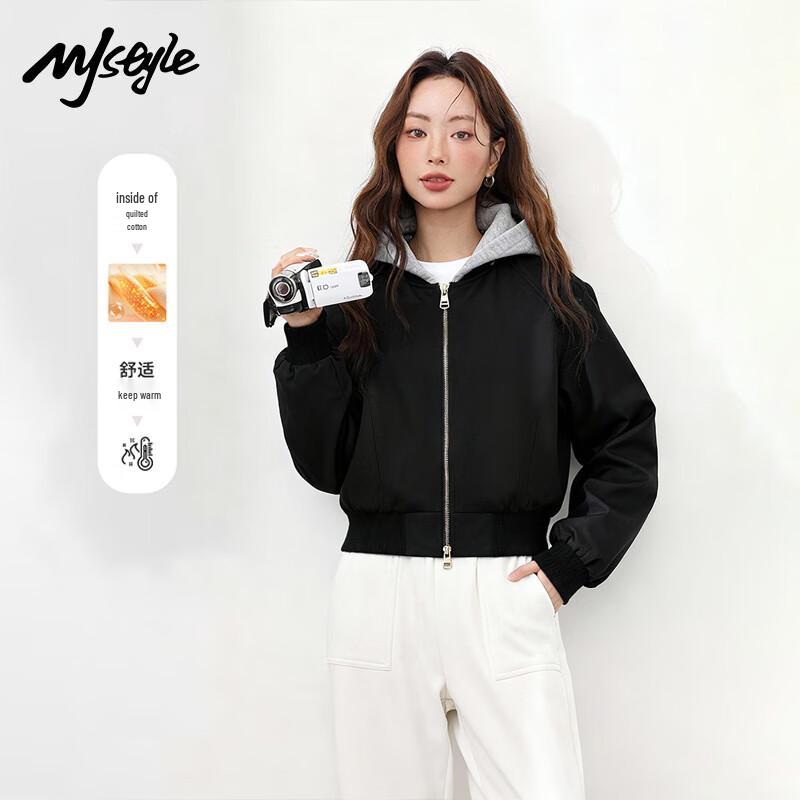 

MJ STYLE Women s Faux Two-Piece Hooded Jacket S
