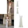 Langes Kleid mit Satin-Spitzenbesatz und hoher Taille für den Frühling