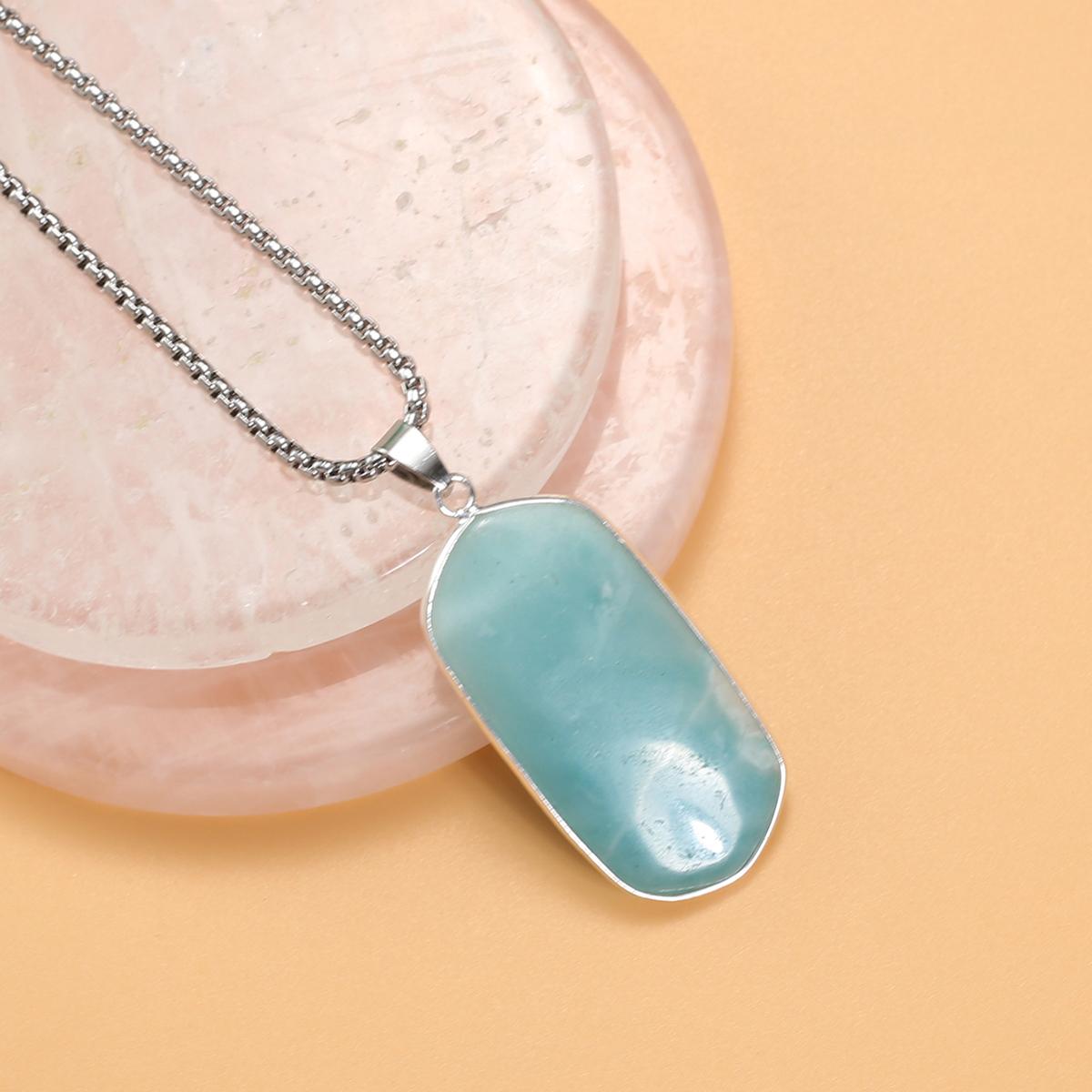 

Новый стиль ожерелье натуральный камень аметист/агаты прямоугольное ожерелье с подвеской для подарка на день рождения цепочки 60 см Amazonite/43x22mm