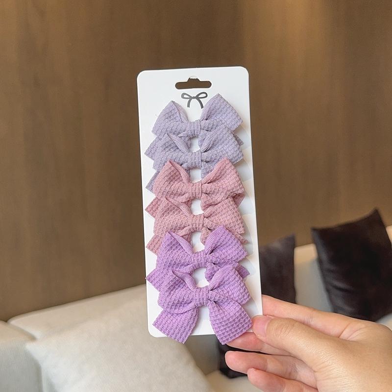 6PCS Soft Cotton Bow Hairpin Girl Sweet Plaid Design Hairpin Color Block Delicate Hairgripe Barrettes Kawaii Child Accessories