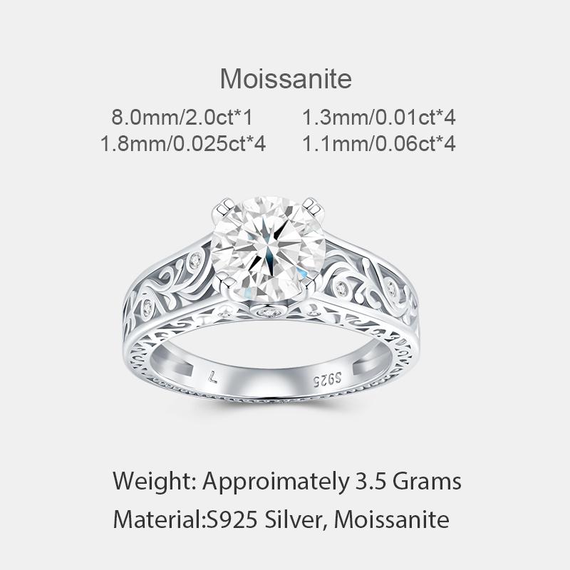 Elegant Filigree Moissanite Ring With Intricate Openwork Tarnish Resistant S925 Silver for Retro Style and Bridal Statement Ring