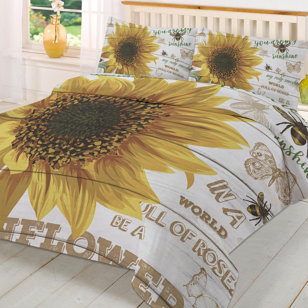 Sunflower Bee Butterfly Wood Board Duvet Cover With Pillow Case Custom 3pcs Bedding Set Quilt Cover Double Bed Home Textile