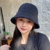 Big head circumference autumn and winter thermal hat children chenille bucket hat simple face small knitted bucket basin hat