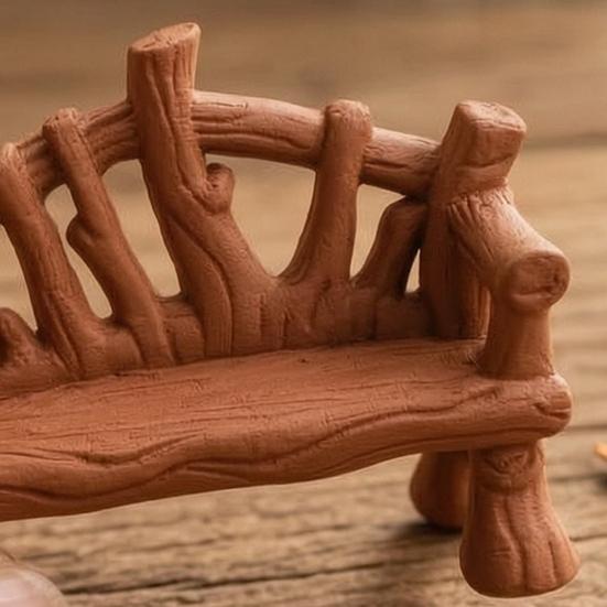 Natural Texture Craft Supplies 3D Printed Mini Twig Bench for Dollhouse Furniture, Rustic Branch Miniature Scene Enhancers Shape Micro Landscape