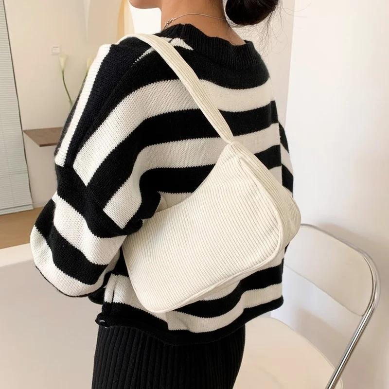 Solid Color Simple Corduroy Bag Women's Spring/Summer New Western Style Shoulder Small Square Bag Popular Fashion Underarm Bag