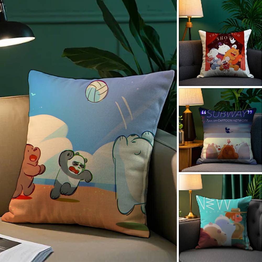 Cute Cartoon W-We Bare Bears-Children Pillow Case Comfort Sofa Bed Silky Elegant Invisible Zipper Decorative Cushion Cover