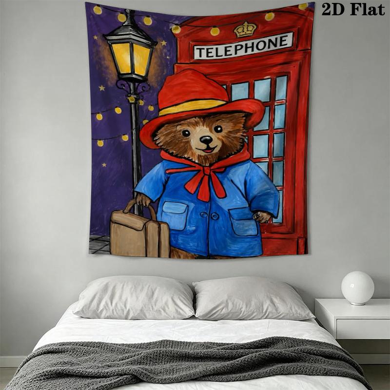 Paddington Bear Wall Tapestry Aesthetic Wall Hanging Printed Fabric Blanket Decorative Tapestries for Bedroom Living Room Home Decor