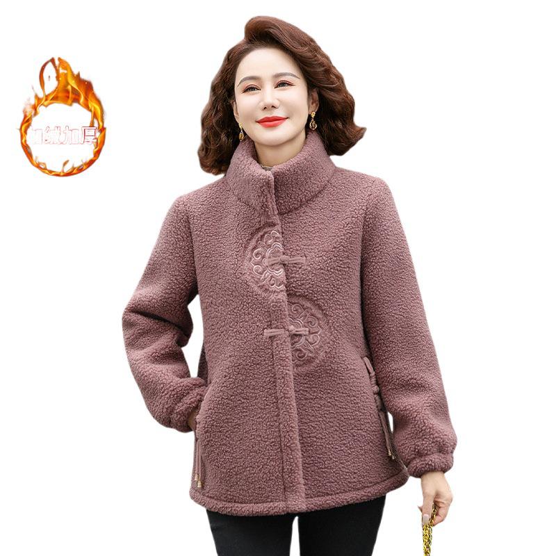 Plush Winter Coat for Middle-Aged Women: Lamb Wool Cotton Jacket, Stylish and Warm for Moms with Added Lining